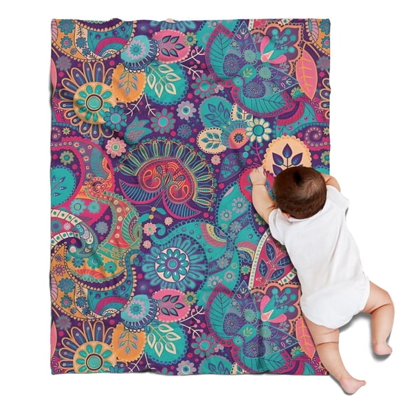 Purple Pioneer Flower and Paisley Pattern Blanket,Comfortable Soft Flannel Throw Blanket,All Season,Warm Lightweight Blankets for Sofa Bed Couch Living Room Chair,30"x40"