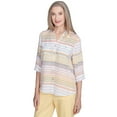 thumbnail image 3 of Alfred Dunner Womens Button Down Striped Cuffed Sleeve Top, 3 of 4