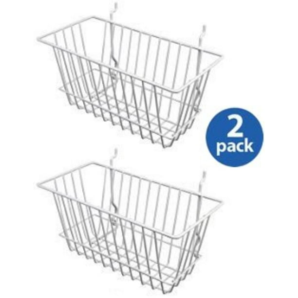 White Wire Baskets for Slatwall, Gridwall and Pegboard 12" x 6" x 6" (Set of 2) By Only Hangers