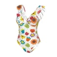 thumbnail image 4 of Yiaed Cartoon Flowers Print Women's Ruffled One Piece Swimsuit V Neck Swimwear Slimming Monokini for Woman-X-Large, 4 of 8
