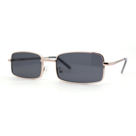 Mens Classic Narrow Rectangle Metal Rim Dad Sunglasses Gold - Black