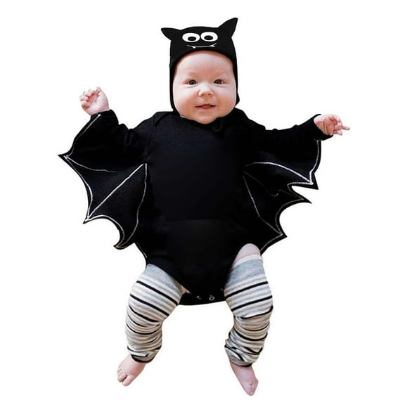 Coerni Baby Halloween Bat Outfits Boys Girls Batwing Long Sleeve Romper Jumpsuit with Hat New born Baby Halloween Romper