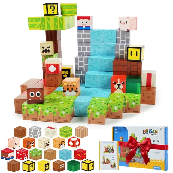 Jaawind Magnetic Blocks - 117 PCS Magnet Building Cubes Game Set for Boys & Girls Age 3 4 5 6 7 8, Sensory Stacking Toys for Toddlers Kids