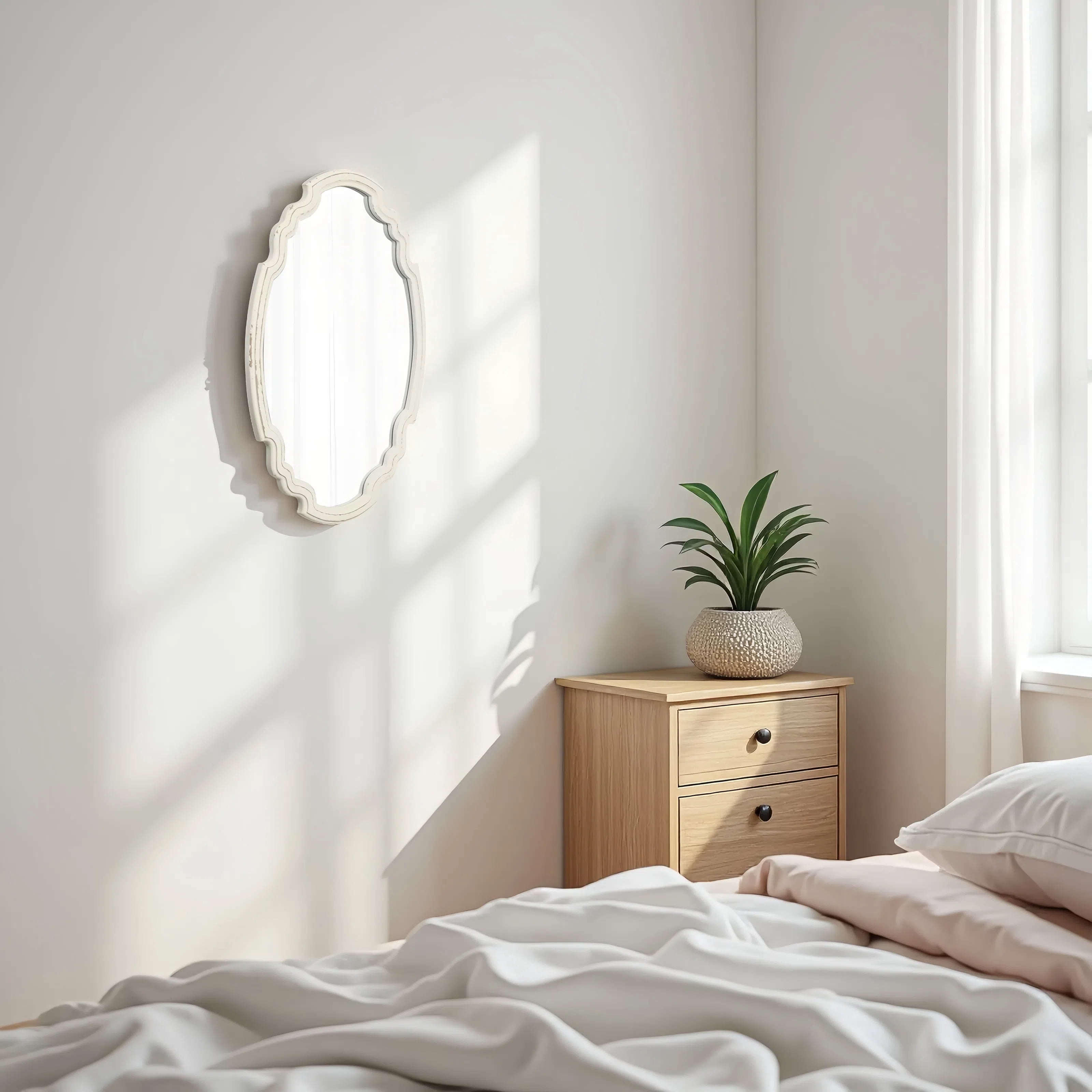 Sintosin Vintage Oval Wall Mirror with Wooden Frame, 16x23 inches, Bathroom & Bedroom Decorative Vanity Mirror