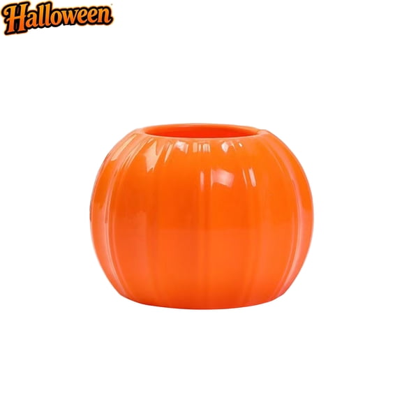 Qocolcyl Small Orange Pumpkin Shaped Plastic Vase, Mini Ribbed Pumpkin Planter Pot, Fall Decor Desktop Flower Vase for Artificial Floral Succulent, Halloween Thanksgiving Indoor Outdoor Decor