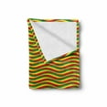 thumbnail image 2 of Rasta Soft Flannel Fleece Throw Blanket, Vivid Colors Ethiopian Flag Colors in Wavy Style Stripes Image, Cozy Plush for Indoor and Outdoor Use, 50" x 60", Marigold Green and Red, by Ambesonne, 2 of 6