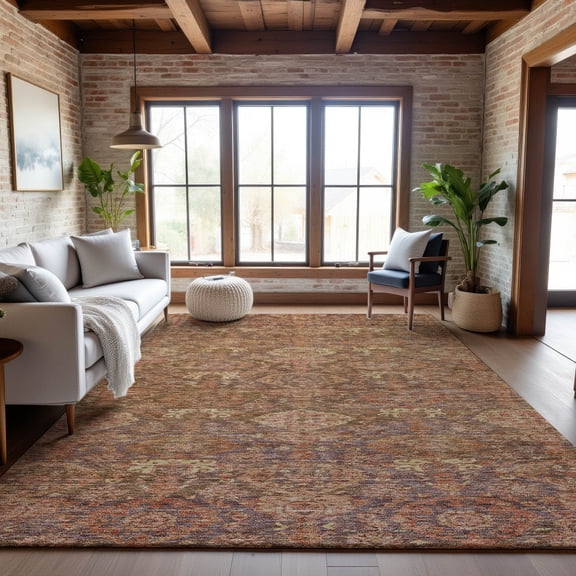Addison Rugs Mayfield Premium Machine Washable Transitional Damask Brown Rectangle Rug, 5' x 7'6"