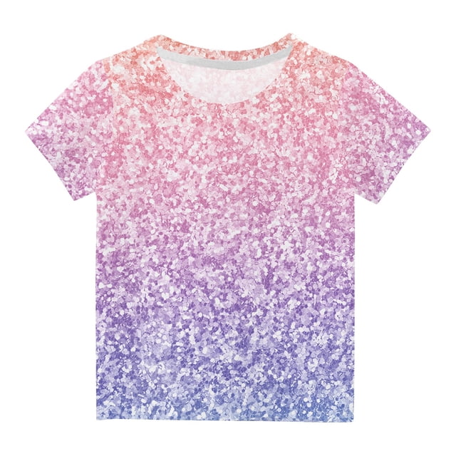 Besolor T-Shirts d'Été pour Garçons et Filles, Manches Courtes, Col Rond, Pailleté, 3-14 Ans