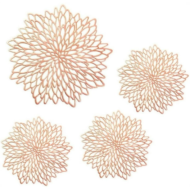 Hollowed Round Placemats, 4 Pieces Golden Metallic Round Placemats