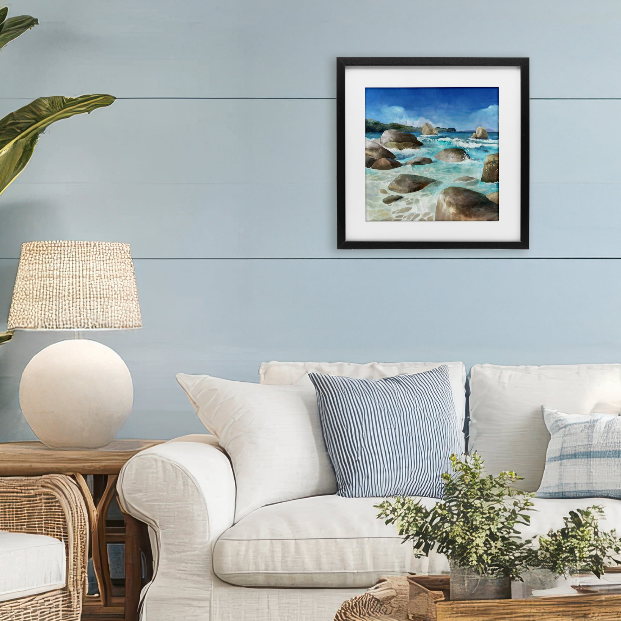 Stupell Industries Low Tide Rocks on Shore Black Framed Print Under Glass, design by Mauro Devereaux