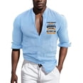 thumbnail image 1 of Camisas De Vestir Para Hombre Manga Corta Camiseta Henley de lino para hombre, camisetas de playa de algodón hippie informales de manga larga (Blue, XXL), 1 of 6