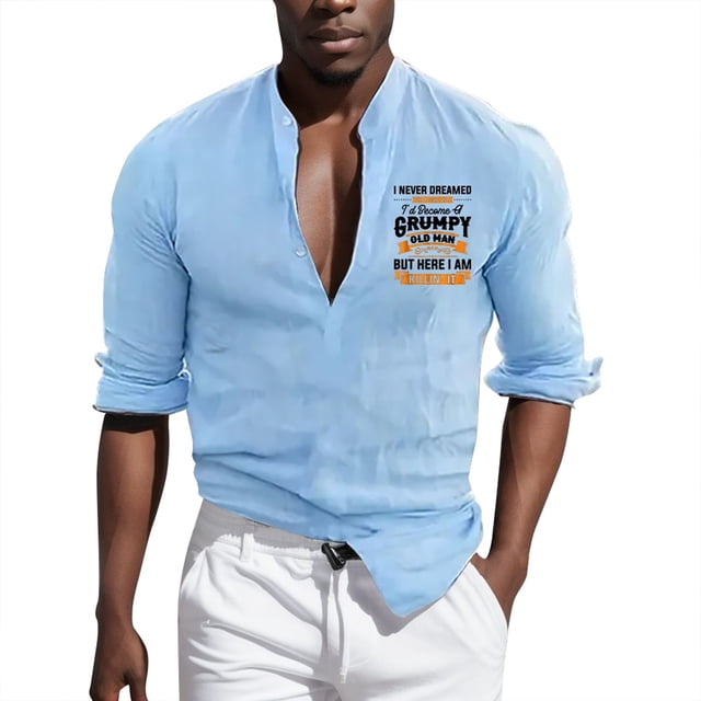 Camisas De Vestir Para Hombre Manga Corta Camiseta Henley de lino para hombre, camisetas de playa de algodón hippie informales de manga larga (Blue, XXL)