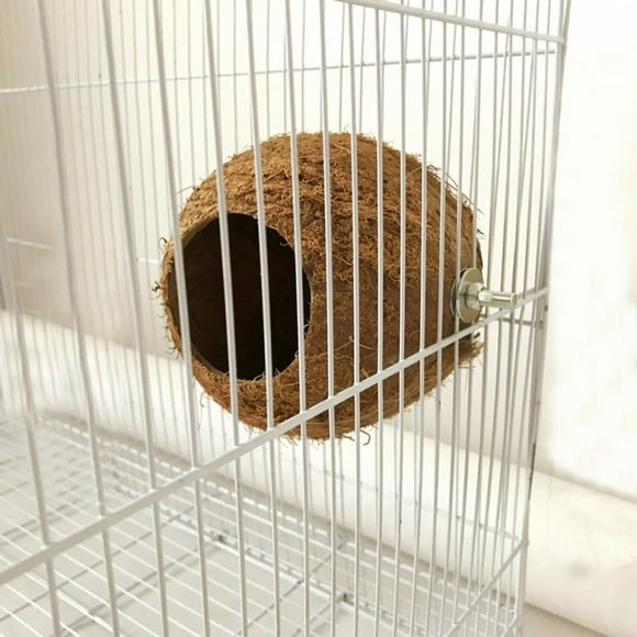 Pet Bird Natural Coconut Shell Nest, Parrot Natural Perch Bird Nest House Hut Cage Feeder Pet Parrot Parakeet Toy Small Animals Comfortable Bed Squirrel Hamster Breeding Nest