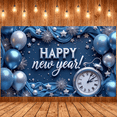 thumbnail image 5 of Blue Silver Theme Happy New Year Banner Metallic Balloons New Year Display Star Decorations Firework Elements Festive Backdrop for New Year Party Holiday Celebration Indoor Decoration, 5 of 8