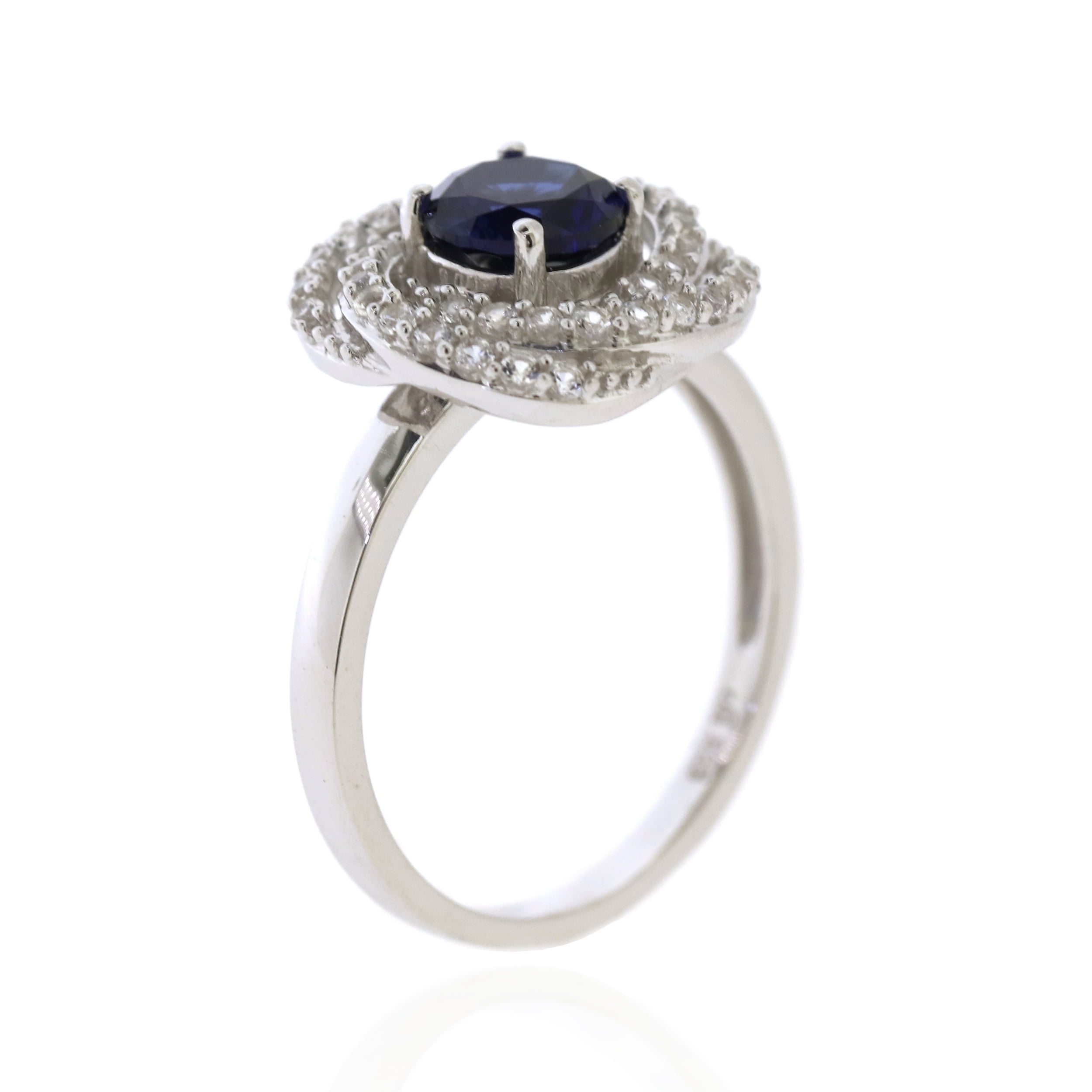 Jay Heart Designs 925 Sterling Silver Created Sapphire and Created White Sapphire Ring