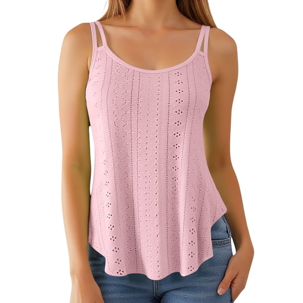 Camiseta sin mangas de gasa para mujer - Camiseta sin mangas holgada con cuello redondo