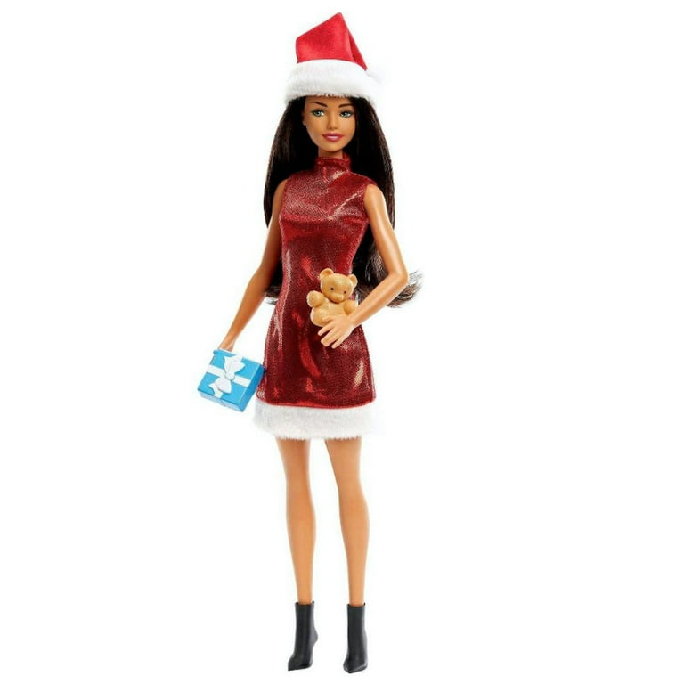 Holiday Barbie Santa Doll with Brunette Brown Hair and Happy Accessories Walmart