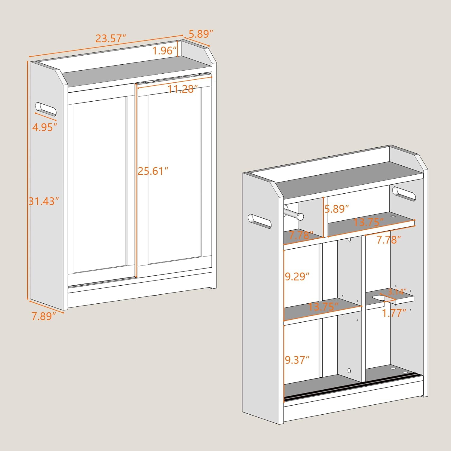 KZElegy Bathroom Cabinets Freestanding  Bathroom Storage Cabinets,Toilet Cabinets for Bathroom with Sliding Door and Toilet Paper Holder,Anti-Tilt Design,White,23in
