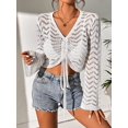 thumbnail image 2 of Traje de baño de ganchillo para mujer, con cordón hueco, manga larga, cuello en V, ropa de playa Blanco CH Blanco CH Xishao ropa, 2 of 2