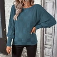 thumbnail image 2 of Black and Friday Deal 2024 Clearance Under $5.00 ChaoHeng Women Solid Color Round Neck Casual Loose Long Sleeved Pullover Knitted Sweater Clearance $10(Blue,S), 2 of 4