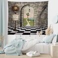 thumbnail image 5 of Alice in Wonderland Tapestry, Welcome Wonderland Black and White Floor Landscape Mushroom Print, Wide Wall Hanging for Bedroom Living Room Dorm, 80" X 60", Multicolor, by Ambesonne, 5 of 9