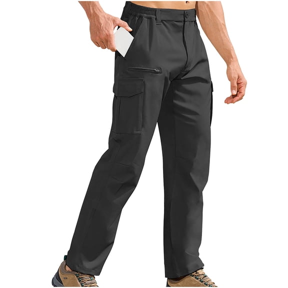 JUUYY Men's Outdoor Hiking Pants Waterproof Windproof Breathable Lightweight Cargo Pants Multi-Pockets Loose Fit Stretch Straight Leg Work Trousers Gray M