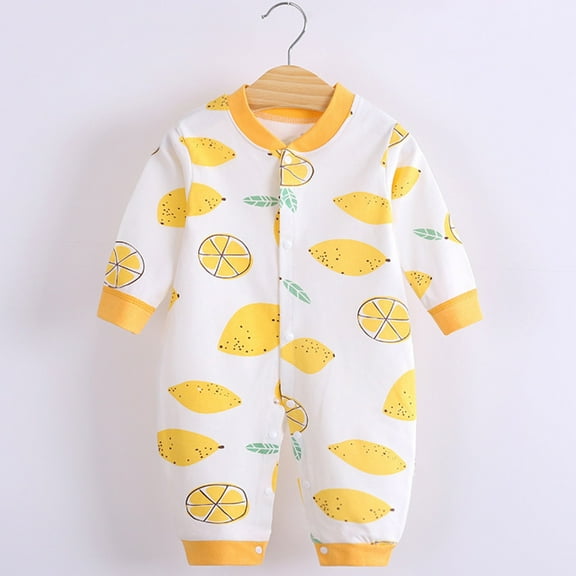 BRGZLK Infant Baby Boys Girls Jumpsuits Cute Watermelon Print Button-Down Round Neck Long Sleeve Soft Comfortable Cotton Rompers Yellow 6-9 Months