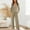 Khaki, variant on Women's 2 Piece Ribbed Matching Outfit Set Button V Neck Long Sleeve Shirts Wide Leg Long Pants Loose Casual Lounge Sets Elastic Waist Drawstring Pants Loungewear Pajamas Tracksuit