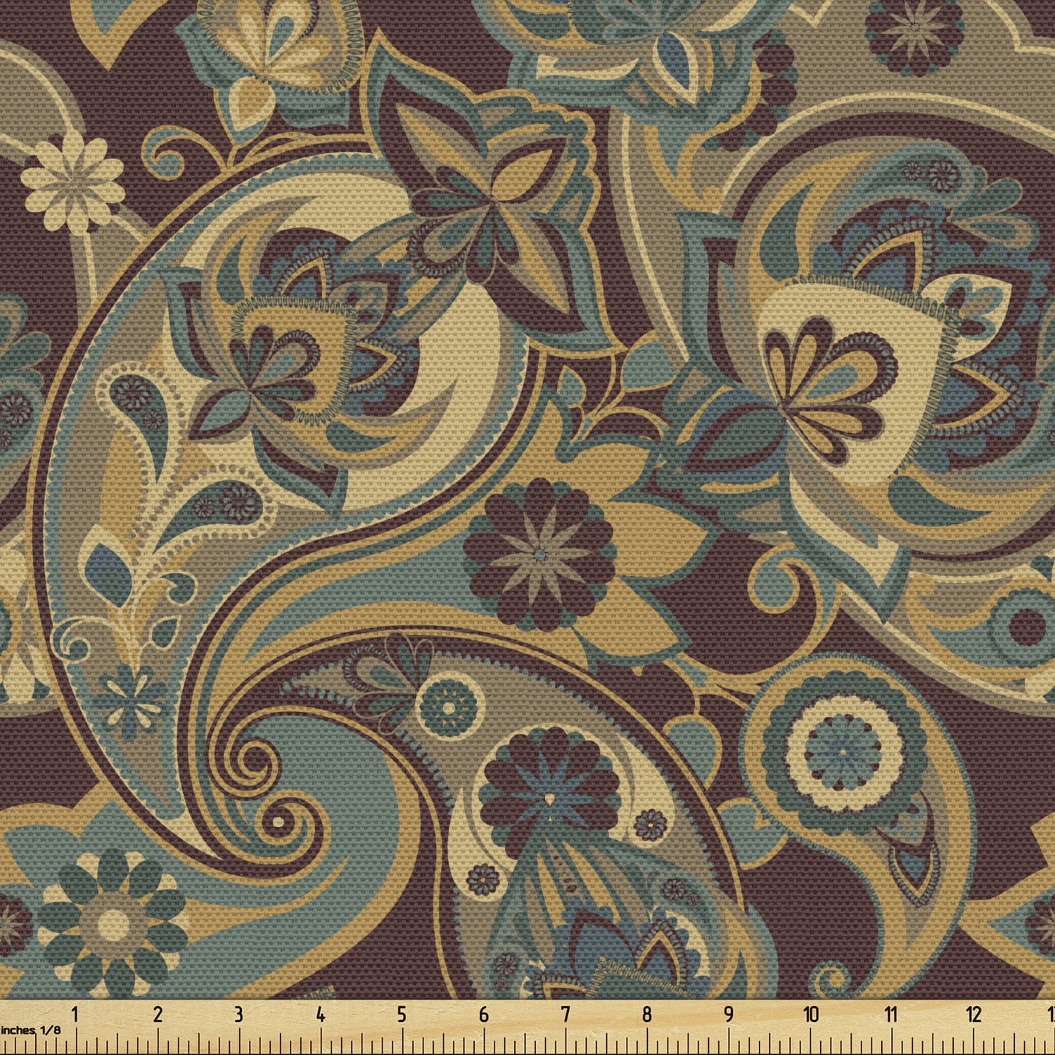 Paisley Upholstery Fabric by the Yard Iranian Hippie Themed Textured