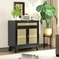 thumbnail image 2 of HOMCOM Buffet Boho avec Portes en Rotin, Noir, 2 of 10