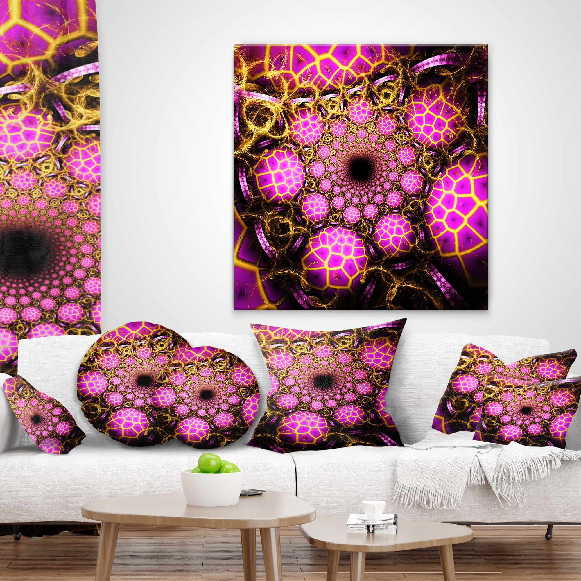 Designart Purple Large Fractal Flower Design - Abstract Throw Pillow - 12x20