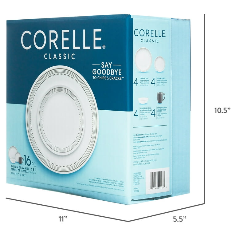Corelle Classic Stoneware Mystic Gray 16-Piece Lightweight