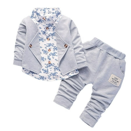 

EHTMSAK Toddler Baby Children Boy Long Sleeve Clothing Set Outfits Shirts and Pants Set Party Wedding Gray 1Y-3Y XL/110/3Y