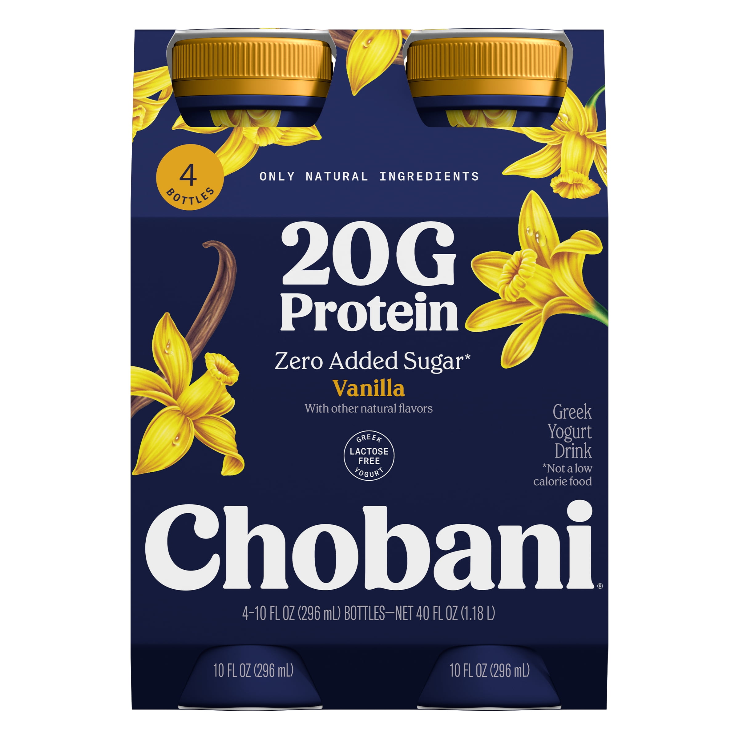 Chobani 20G Protein Low-Fat Greek Yogurt Drink, Vanilla, 10 fl oz Bottle, 4 Pack