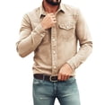 thumbnail image 4 of Kalauyu Mens Long Sleeve Cotton Blend Button Down Shirts Turn Down Collar Shirt with Chest Pockets Casual Solid Color Work Tops, 4 of 8