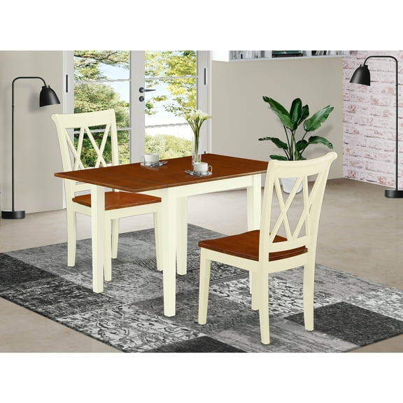 French Country Dining Table Set - 3 Piece Solid Wood Table & Chairs - Cherry & Buttermilk Finish
