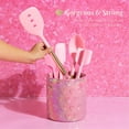 thumbnail image 4 of Paris Hilton Embossed Hearts Ceramic Utensil Crock, Fits Up To 18 Kitchen Gadgets, Multipurpose Holder, Decorative Vase, Pink Iridescent, 4 of 6