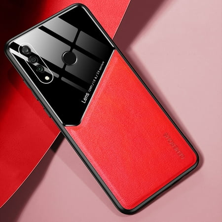 For Huawei P30 Lite All-inclusive Leather + Organic Glass Protective Case with Metal Iron Sheet