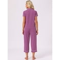 thumbnail image 5 of DARING DIVA Women's Capri Pajamas Short Sleeve Button Down Tops with Pants Set S Purple, 5 of 7
