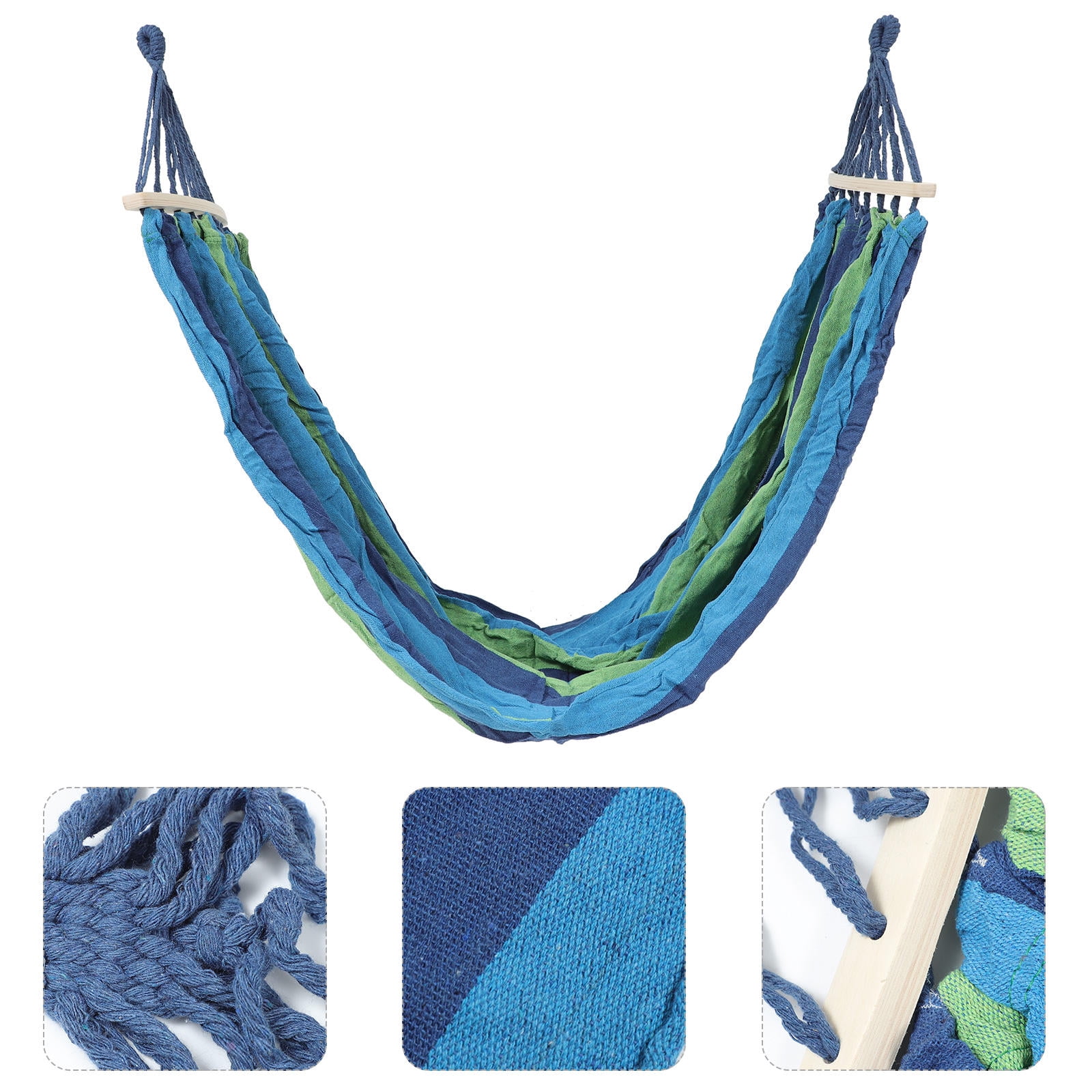 LULULION Outdoor Big Hammock Curved Portable Bamboo Blue for Friends and Family Camping 1Pcs