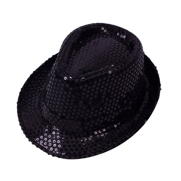 2DXuixsh Sequin Fedora Hat for Men Women Wide Brim Western Jazz Shining Sequin Hat Bling Dance Hats Fashion Elastic Beaded Performance Party Hat for Man Women Black