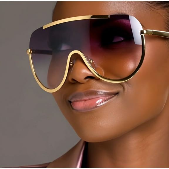 Oversized Sunglasses For Women Single Lens One Piece Black Lens Luxury Style