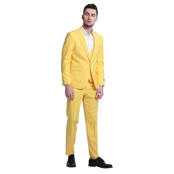 Men's 3pc Solid Skinny Fit Suit Set with Peak Lapel & Double Breasted Vest