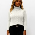 thumbnail image 6 of Turtleneck Women Long Sleeve Cable Knit Sweaters Pullover Lightweight Sweater White L, 6 of 6