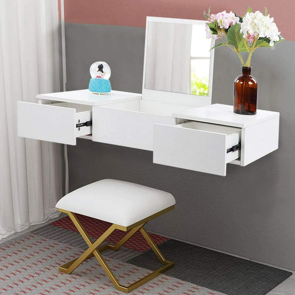 EBTOOLS Wall-Mounted Vanity Mirror with 2 Drawers Floating Dressing ...