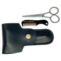 G.B.S Men's 3n1 Trimming, Cutting and Styling Beard Scissors, Stainless-steel Scissors for Beard, Mustache, Eyebrow, Nose Hair, Leather Travel Case and Comb