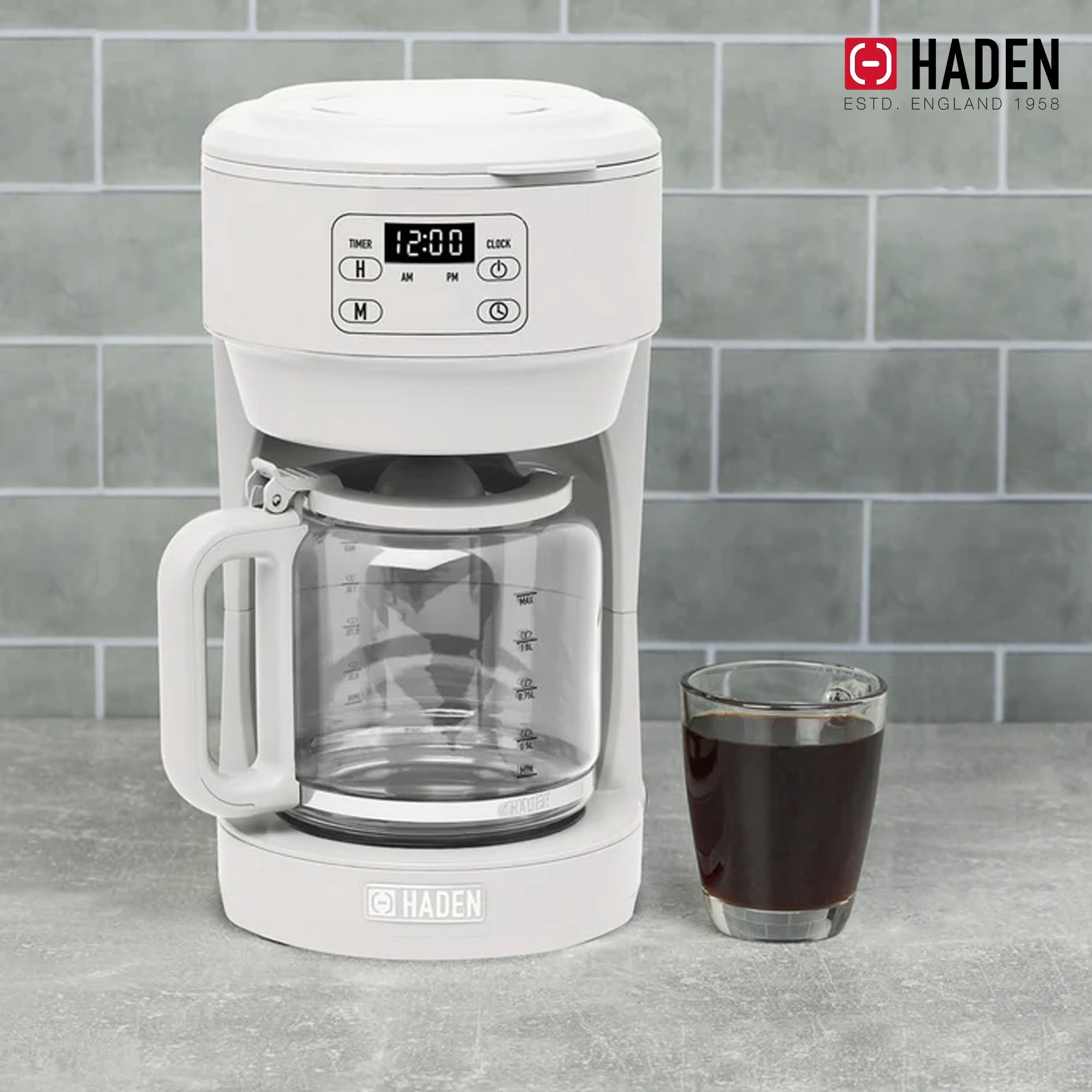 Open Box Haden Chelsea 10 Cup Drip Coffee Maker w/Glass Carafe, Ivory & Chrome