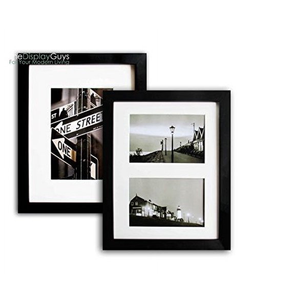The Display Guys- 2 Ensembles Cadre Photo Noir 8x10 Pouces en Bois de Pin Massif et Vrai Verre Trempé, de Luxe Abordable, avec Passe-Partout Blanc Bo