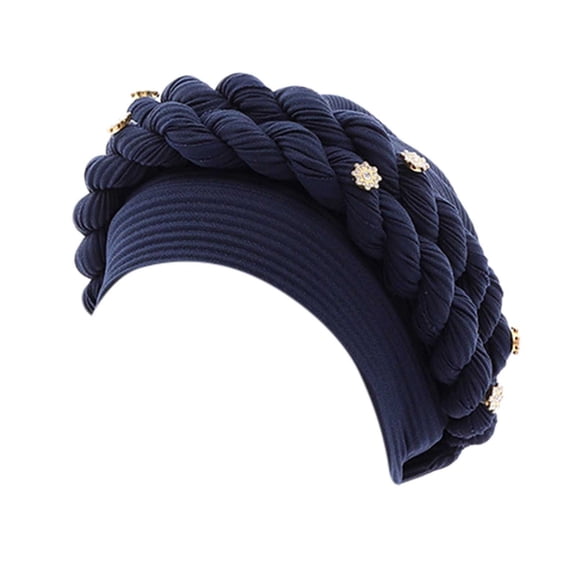 Yanyanz Bucket Hats for Women, Fashion Women Beading Braid Hat Muslim Ruffle Cancer Wrap Cap Sleep Caps Satin Lined Hair Bonnets, Hat Navy One Size