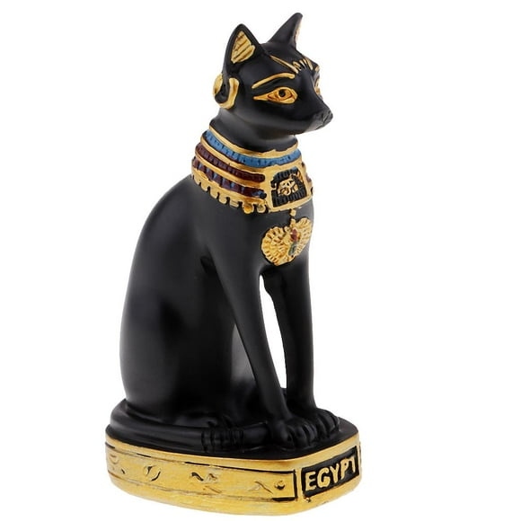 kusrkot 4" Egyptian Mythology Cat Statue / Bast Bastet Goddess of Music, Joy & Dance - Black